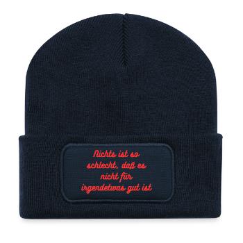 HN Nichts ist so schlecht Spruch Rot - Recycelte Patch Beanie - French Navy - Vorne