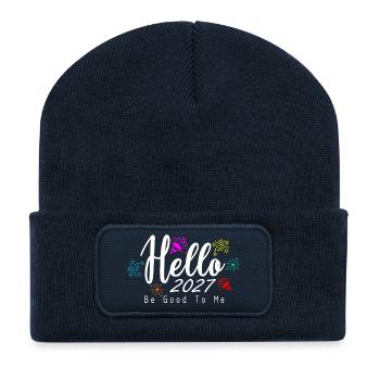 Hello 2027 Be Good To Me - Recycelte Patch Beanie - French Navy - Vorne