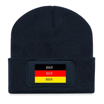 Bier Flagge Schwarz Rot Gold Deutschland - Recycelte Patch Beanie - French Navy - Vorne