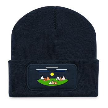 Hüttenlager am Sonnenhügel - Recycelte Patch Beanie - French Navy - Vorne