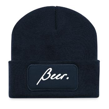 Beer weiss - Recycelte Patch Beanie - French Navy - Vorne