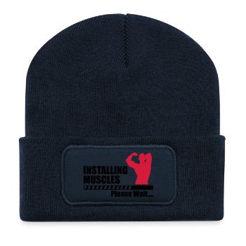 Installing Muscle - Beanie recyclé à patch - bleu marine - Devant