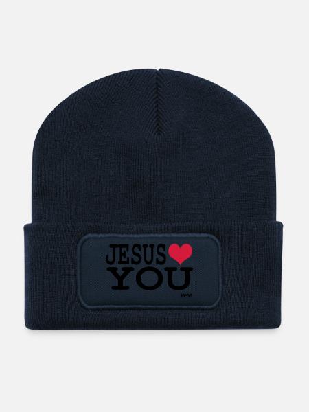 jesus loves you - Recycelte Patch Beanie - French Navy