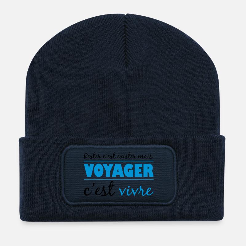 Voyager c'est vivre - Beanie recyclé à patch - bleu marine