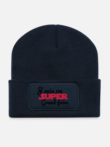 J'suis un super grand-frère - Grand frère - Beanie recyclé à patch - bleu marine