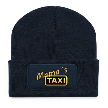 Humorvolles Mamas Taxi Schild - Recycelte Patch Beanie - French Navy - Vorne