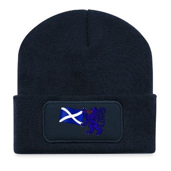 Scottish Lion Rampant Holding the Saltire Flag - Recycled Patch Beanie - french navy - Front