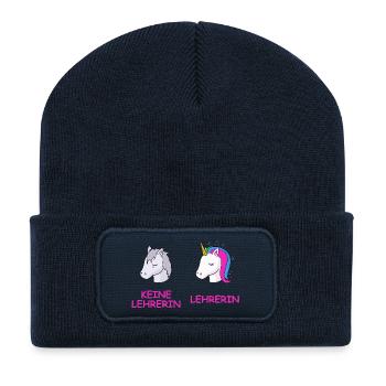 Unicorn Kontrast Lehrerin - Recycelte Patch Beanie - French Navy - Vorne
