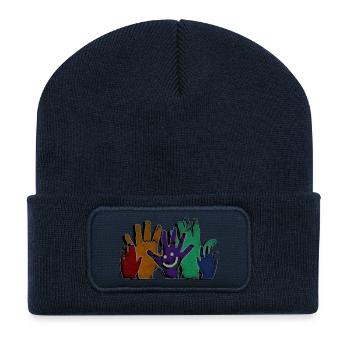 BONJOUR mains - style grunge - Beanie recyclé à patch - bleu marine - Devant