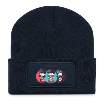 Kopf des Todes Hipster modernen Schädel Kran Lünette - Recycelte Patch Beanie - French Navy - Vorne