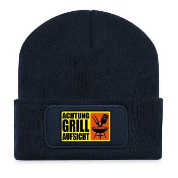 ACHTUNG GRILL-AUFSICHT - Recycelte Patch Beanie - French Navy - Vorne