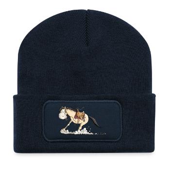 Westernpferd im Slide - Recycelte Patch Beanie - French Navy - Vorne