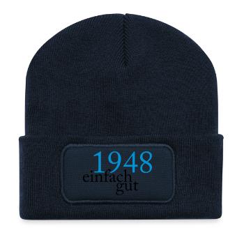 Jahrgang 1948 geboren - Recycelte Patch Beanie - French Navy - Vorne