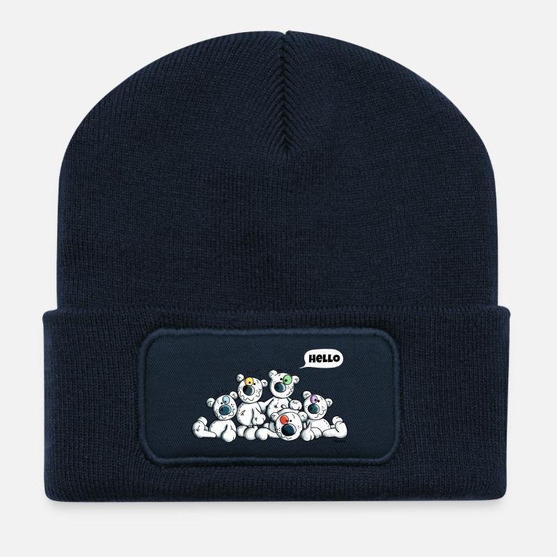 Hello Teddys - Polar Bear - Bears - Comic - Recycled Patch Beanie - french navy