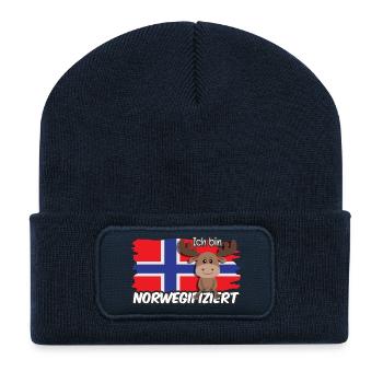 Ich bin Norwegifiziert Spruch Flagge Elch - Recycelte Patch Beanie - French Navy - Vorne