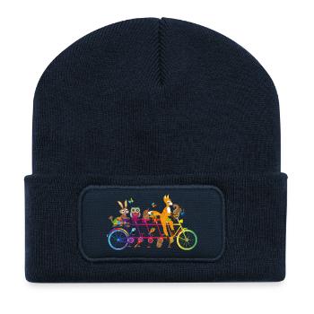 colorful tandem bike with colorful animals of the forest - Recycled Patch Beanie - french navy - Front