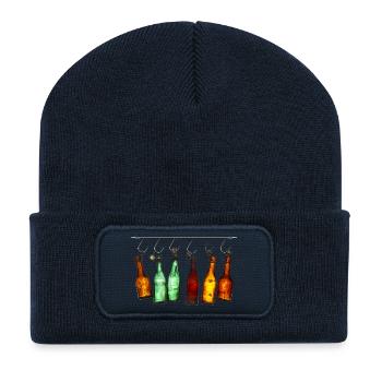 Hängende bunte Flaschen - Recycelte Patch Beanie - French Navy - Vorne