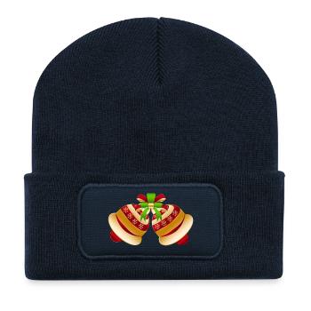 Duo de rubans cloche festif - Beanie recyclé à patch - bleu marine - Devant