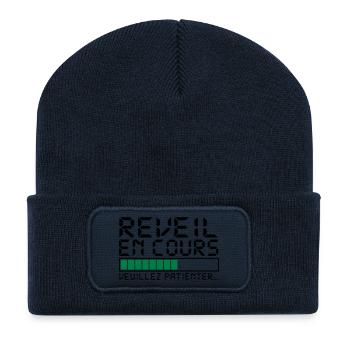 réveil en cours veuillez patienter,citations,drôle - Beanie recyclé à patch - bleu marine - Devant