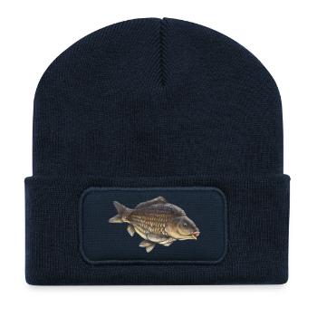 Übliches Karpfenfischen-Design Realistischer Karpfen - Recycelte Patch Beanie - French Navy - Vorne