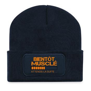 Bientot musclé orange - Beanie recyclé à patch - bleu marine - Devant