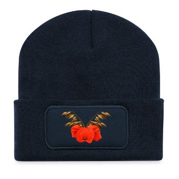 ländliche blumenmuster, Mohnmuster mit Hafer - Recycelte Patch Beanie - French Navy - Vorne