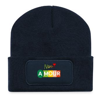 Nutri Amour - Beanie recyclé à patch - bleu marine - Devant