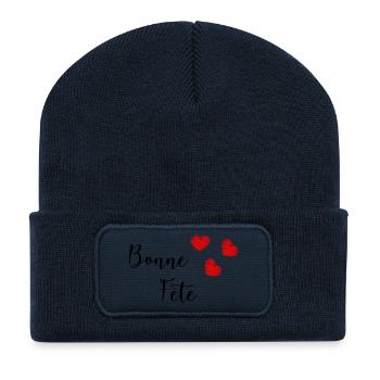 MAMIE. FÊTE DES MÈRES. BONNE FÊTE MAMIE. JE T'AIME - Beanie recyclé à patch - bleu marine - Devant