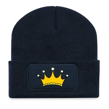 Couronne simple - Beanie recyclé à patch - bleu marine - Devant