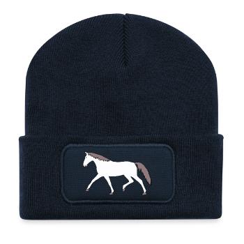 Pferd Schimmel Pferde Wallach Pferdehof Pony Kind - Recycelte Patch Beanie - French Navy - Vorne