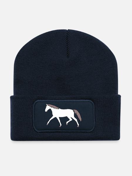 Horse Grey Horses Gelding Horse Farm Pony Child - Recycled Patch Beanie - french navy