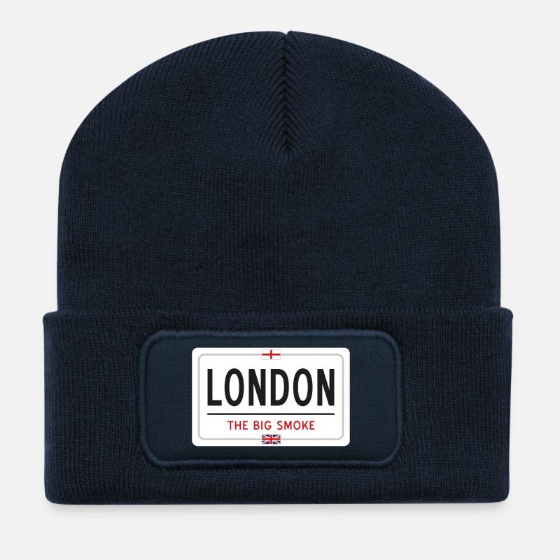 Panneau de nom de lieu de Londres - Beanie recyclé à patch - bleu marine
