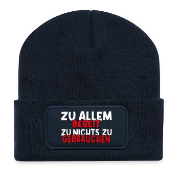 Lustiger Spruch Motivation - Recycelte Patch Beanie - French Navy - Vorne