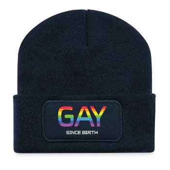 Mois de la fierté LGBT - Gay depuis la naissance - Beanie recyclé à patch - bleu marine - Devant