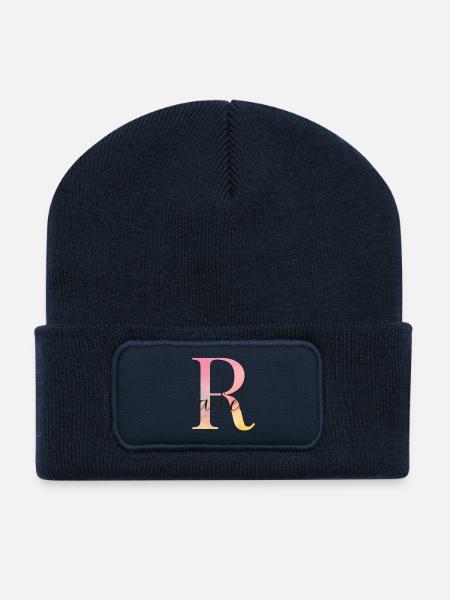 R | Monogram | Name | Rachel |Watercolor - Recycled Patch Beanie - french navy