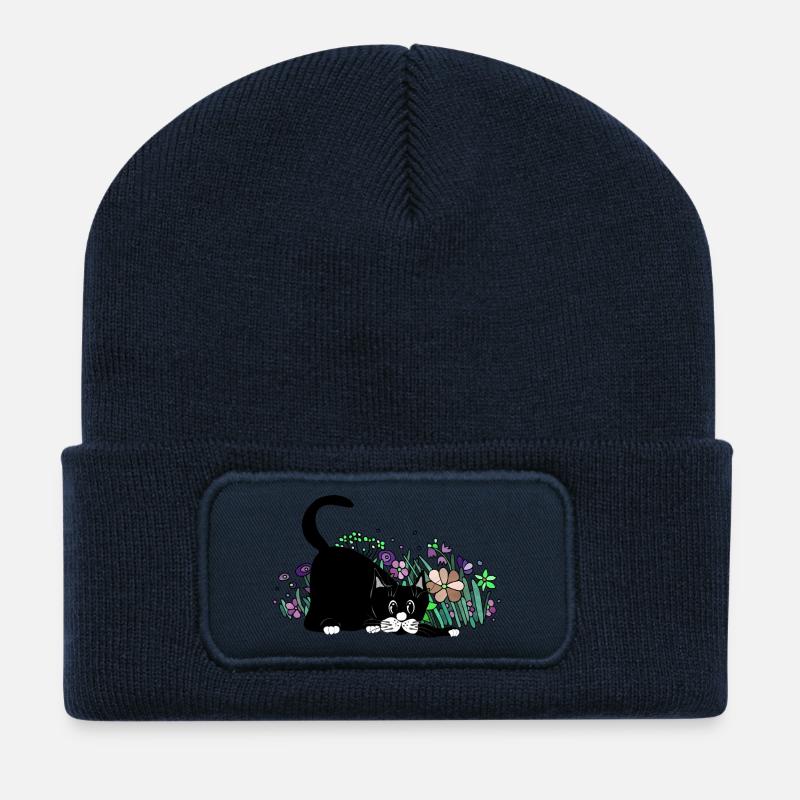 Chat - Beanie recyclé à patch - bleu marine