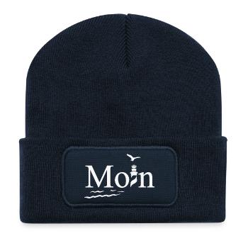 Conception de la mouette maritime avec mouette et phare - Beanie recyclé à patch - bleu marine - Devant