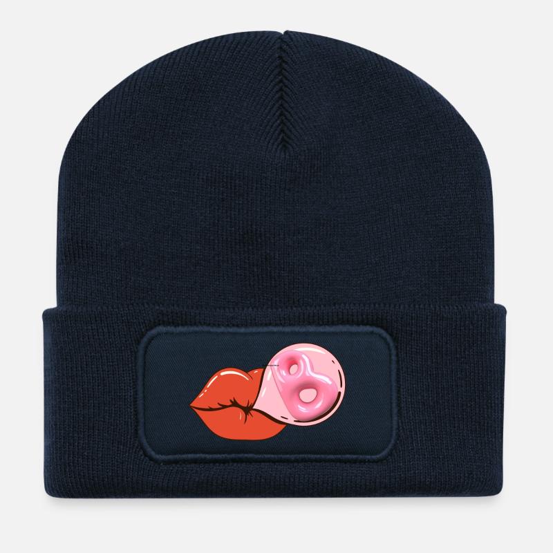 Kissing Lips and Donut Ring - Recycled Patch Beanie - french navy