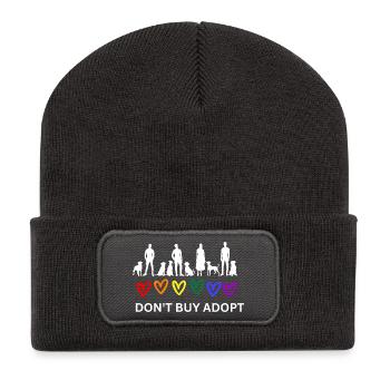 N’achetez pas Adoptez (personnes, animaux, cœurs) sombre - Beanie recyclé à patch - charbon - Devant