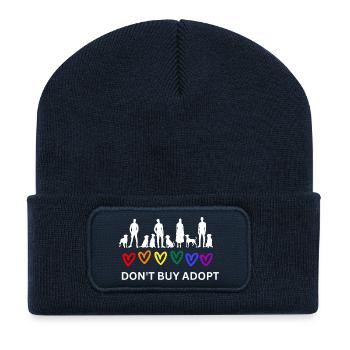 Don't Buy Adopt (people, pets, hearts) dark - Recycled Patch Beanie - french navy - Front