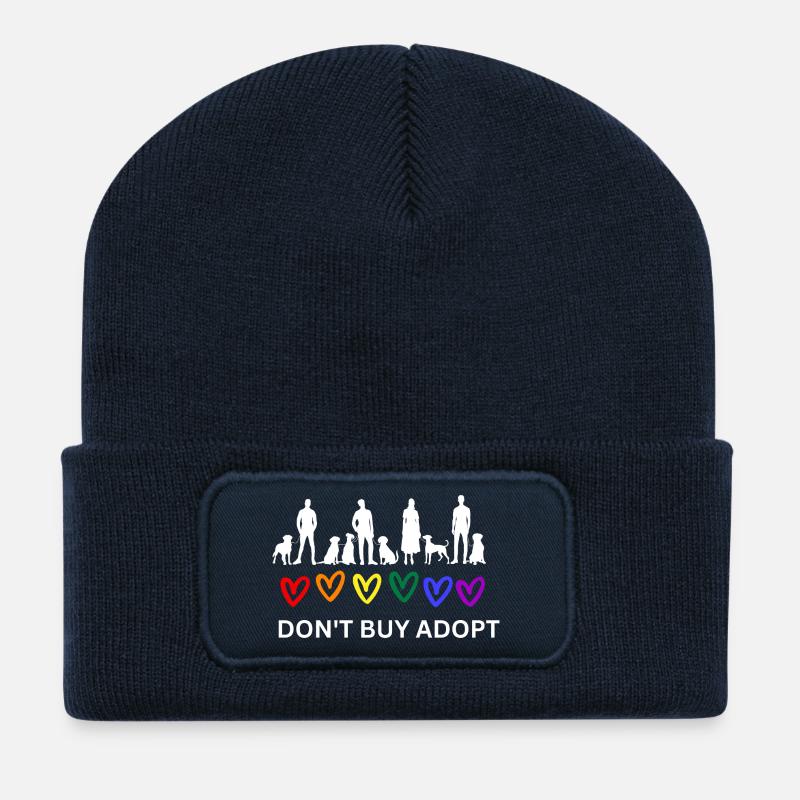 Don't Buy Adopt (Menschen, Haustiere, Herzen) dunkel - Recycelte Patch Beanie - French Navy