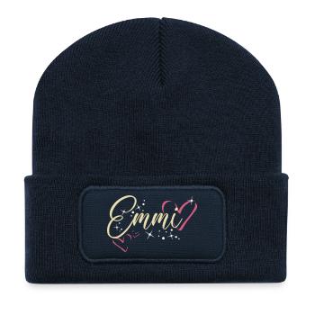 Emmi Last name First name Calligraphy heart - Recycled Patch Beanie - french navy - Front