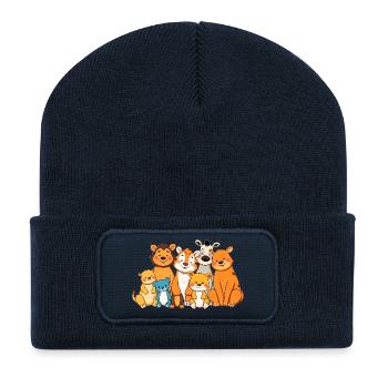 Conception ludique de bande dessinée de famille d’animaux - Beanie recyclé à patch - bleu marine - Devant