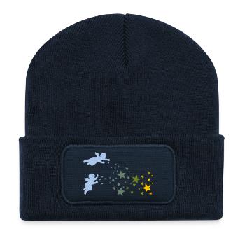 Weihnachtssterne und Engel Sterne streuen Gelb Rot - Recycelte Patch Beanie - French Navy - Vorne