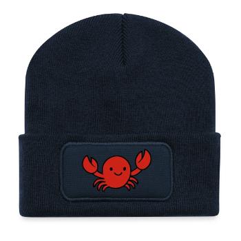 Mignon dessin animé crabe créature marine conception amusant - Beanie recyclé à patch - bleu marine - Devant