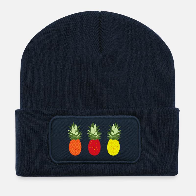 Bunte Ananas Muster für Sommer und Freizeit - Recycelte Patch Beanie - French Navy