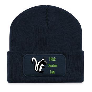 Humorvolle Skunk-Philosophie Zitat-Design - Recycelte Patch Beanie - French Navy - Vorne