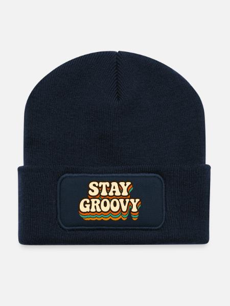 Stay Groovy Retro Vintage Design | 70s Hippie Styl - Recycelte Patch Beanie - French Navy