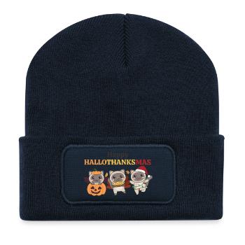 Happy Hallothanksmas Siamese Cat Christmas Cats - Recycled Patch Beanie - french navy - Front