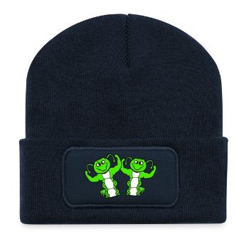 2 Raupen Bodybuilder Team Muskelaufbau Freunde süß - Recycelte Patch Beanie - French Navy - Vorne